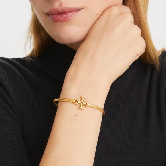 NWT Tory Burch Eleanor Hinged Cuff Bracelet in Rolled Brass Gold - Picture 1 of 5